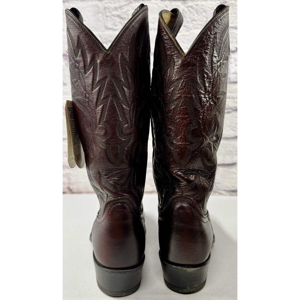 Vintage Dan Post Burgundy Nappa Mens 9 Cowboy Boots 16773 Western Leather Box - Picture 4 of 12